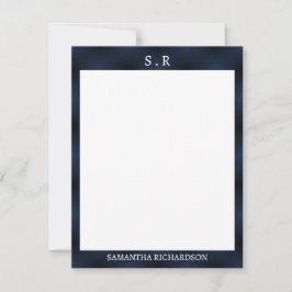 Minimalistische Navy Blue Border Monogram Mitteilungskarte
