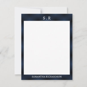 Minimalistische Navy Blue Border Monogram Mitteilungskarte