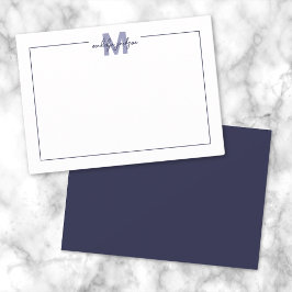 Minimalistische Navy Blue Border Monogram Mitteilungskarte
