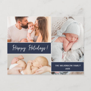 Minimalistische Navy Blue Happy Holidays Family Fo Feiertagspostkarte