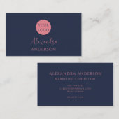 Minimalistische Navy Blue Logo Feminine Visitenkarte (Vorne/Hinten)