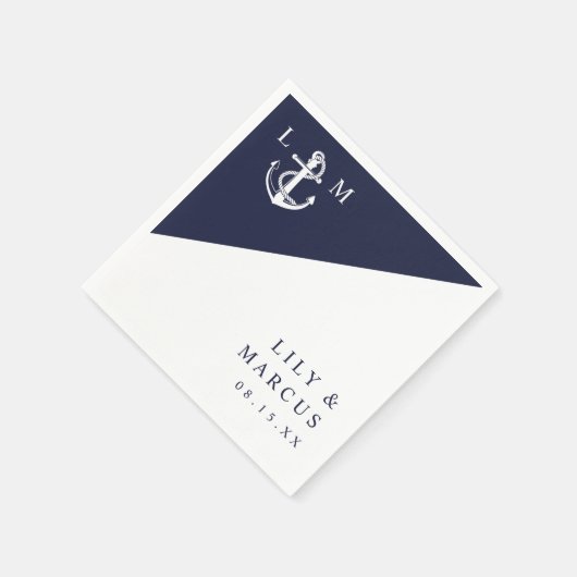 Minimalistische Navy Blue Nautical Monogram Weddin Serviette (Ecke)
