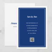 Minimalistische Navy Blue QR-Code Save the Date-Ka Date (Vorne/Hinten)