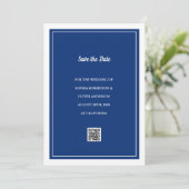 Minimalistische Navy Blue QR-Code Save the Date-Ka Einladung (Stehend Vorderseite)