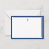 Minimalistische Navy Blue Two Border Monogram Note Mitteilungskarte (Vorderseite)