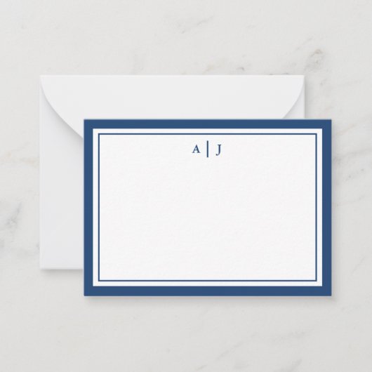 Minimalistische Navy Blue Two Border Monogram Note Mitteilungskarte (Vorderseite)