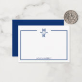 Minimalistische Navy Blue Two Border Monogram Note Mitteilungskarte (Vorderseite/Rückseite Beispiel)