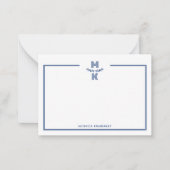Minimalistische Navy Blue Two Border Monogram Note Mitteilungskarte (Vorderseite)