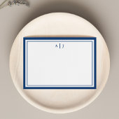 Minimalistische Navy Blue Two Border Monogram Note Mitteilungskarte