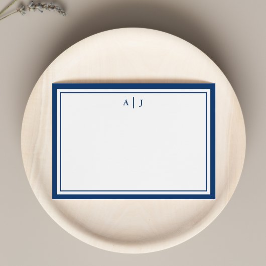 Minimalistische Navy Blue Two Border Monogram Note Mitteilungskarte