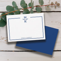 Minimalistische Navy Blue Two Border Monogram Note
