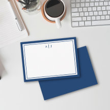 Minimalistische Navy Blue Two Border Monogram Note