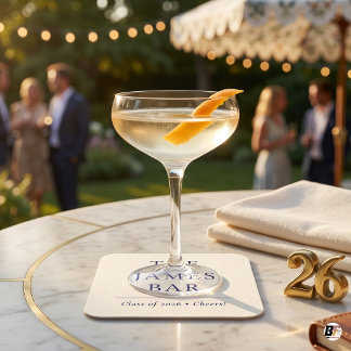 Minimalistische Navy-Blue-Typografie-Abschlussfeie Rechteckiger Pappuntersetzer