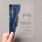 Minimalistische Navy Gold Agate Geode 40. Geburtst Acryleinladungen (Insitu (Handheld))