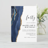 Minimalistische Navy Gold Agate Geode 40. Geburtst Einladung (Stehend Vorderseite)