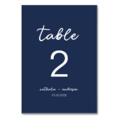 Minimalistische Navy-Script-Hochzeit Tischnummer (Rückseite)