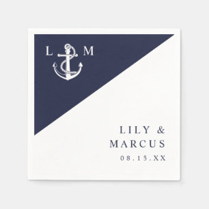 Minimalistische Navyblaue Schifffahrt Monogramm Ho Serviette