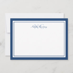 Minimalistische navyblaue Zweirahmen-Monogramm 4,5 Mitteilungskarte