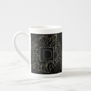 Minimalistische Nelken-Blumen-Handdrawn-Monogramm Porzellantasse