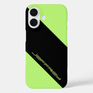 Minimalistische Neon Green & Black mit Namen iPhone 16 Hülle
