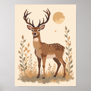 Minimalistische Neugierige Deer Boho Wand Kunst