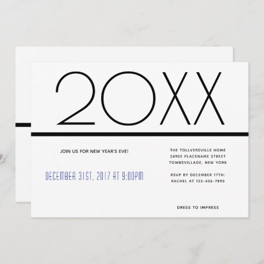 Minimalistische Neujahrsfeier| Einladung (Vorne/Hinten)