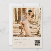 Minimalistische neutrale Beige QR Code Foto Hochze Einladung (Rückseite)