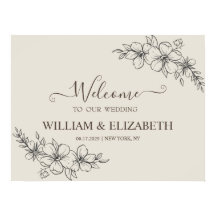 Minimalistische neutrale Blumen-Hochzeits-Willkomm