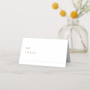 Minimalistische Neutrale Gold Weiße Hochzeitstisch Platzkarte