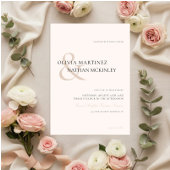 Minimalistische neutrale Hochzeit mit Creme und Be Einladung