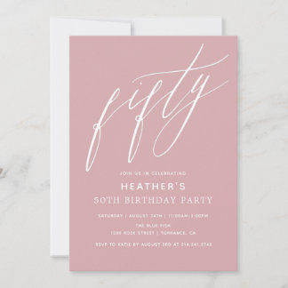 Minimalistische neutrale rosa 50. Geburtstagsparty Einladung
