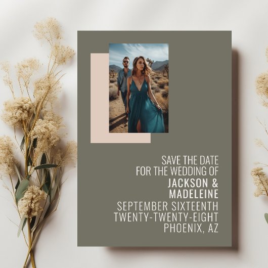 Minimalistische neutrale Typografie Foto Frame Wed Save The Date