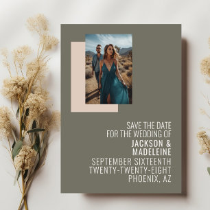 Minimalistische neutrale Typografie Foto Frame Wed Save The Date