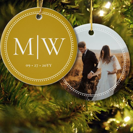 Minimalistische New-lywings Monogram Foto Gold Hol Keramik Ornament