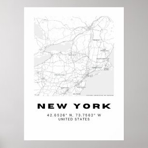 Minimalistische New York Map Art - Schwarzweiß Poster