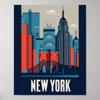 Minimalistische New Yorker Landschaft Flat Vector Poster