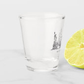 Minimalistische New Yorker Skyline Linienkunst Schnapsglas (Links)