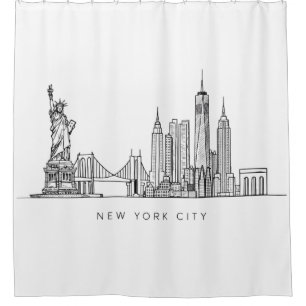 Minimalistische New Yorker Stadt-Skyline-Linienkun Duschvorhang