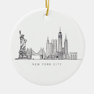 Minimalistische New Yorker Stadt-Skyline-Linienkun Keramik Ornament