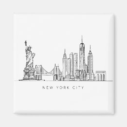Minimalistische New Yorker Stadt-Skyline-Linienkun Magnet