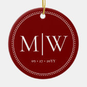 Minimalistische Newlywings Monogram Foto Red Holid Keramik Ornament (Vorne)