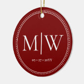 Minimalistische Newlywings Monogram Foto Red Holid Keramik Ornament (Links)