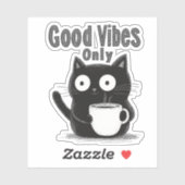 Minimalistische Niedliche Black Cat Positive Kaffe Aufkleber (Blatt)