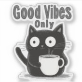 Minimalistische Niedliche Black Cat Positive Kaffe Aufkleber (Vorderseite)