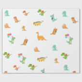 Minimalistische Niedliche Dinosaurier auf Weiß Geschenkpapier (Flach)