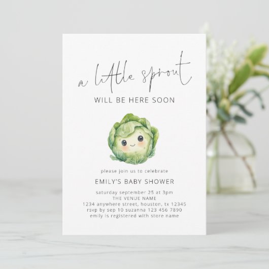 Minimalistische Niedliche kleine Sprout Babydusche Einladung (Stehend Vorderseite)