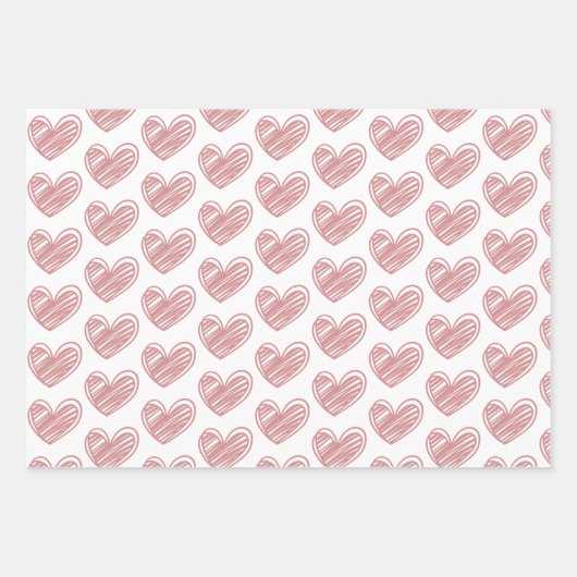 Minimalistische Niedliche rosa und weiße Herzen un Geschenkpapier Set (Vorderseite)