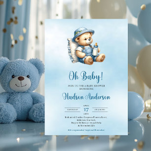 Minimalistische niedliche Teddybär Babydusche Einladung