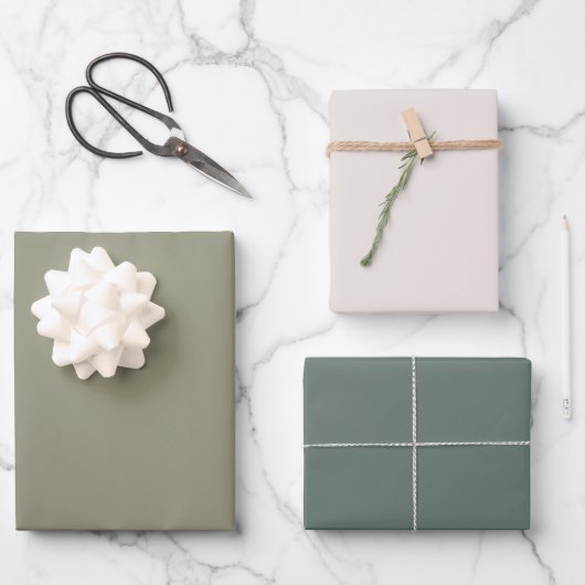 Minimalistische, ofengrüne Hochzeit Geschenkpapier Set (Vorderseite)