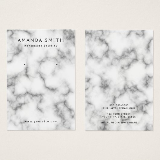 Minimalistische Ohrring-Grafikkarte aus weißem Mar (Vorne & Hinten)